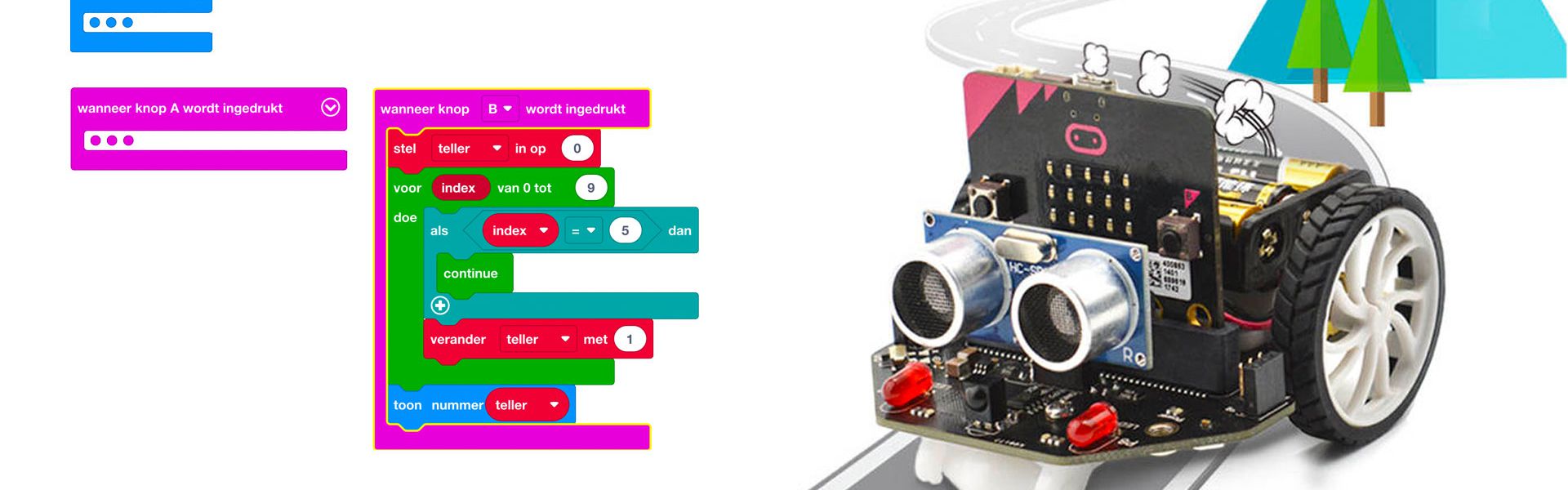 Leer robotauto Maqueen programmeren met Micro bit